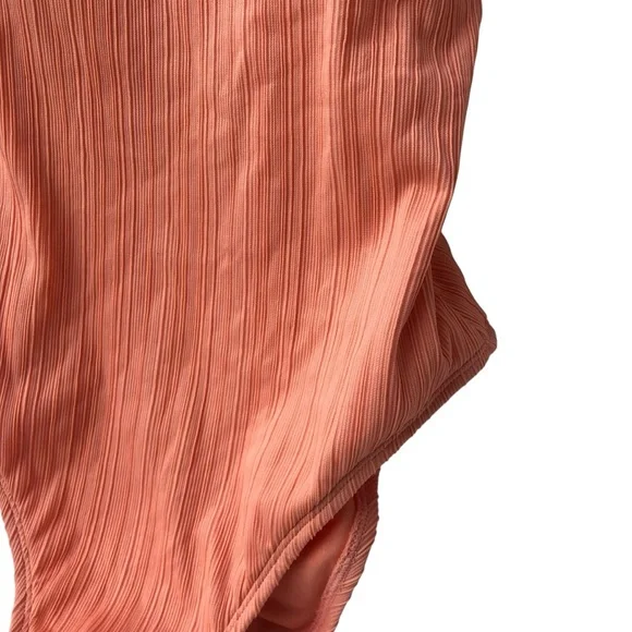 NWOT Xhilaration Tangerine Orange Peach Ribbed Backless One-Piece Swimsuit - S - Picture 16 of 16